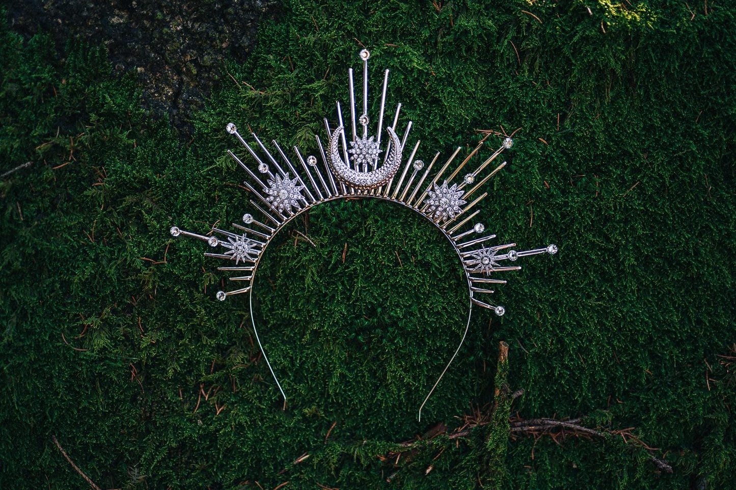 Celestial Forehead Hair Chain Silver Bridal Headpiece Moon Star Hair Jewelry Festival Hairpiece