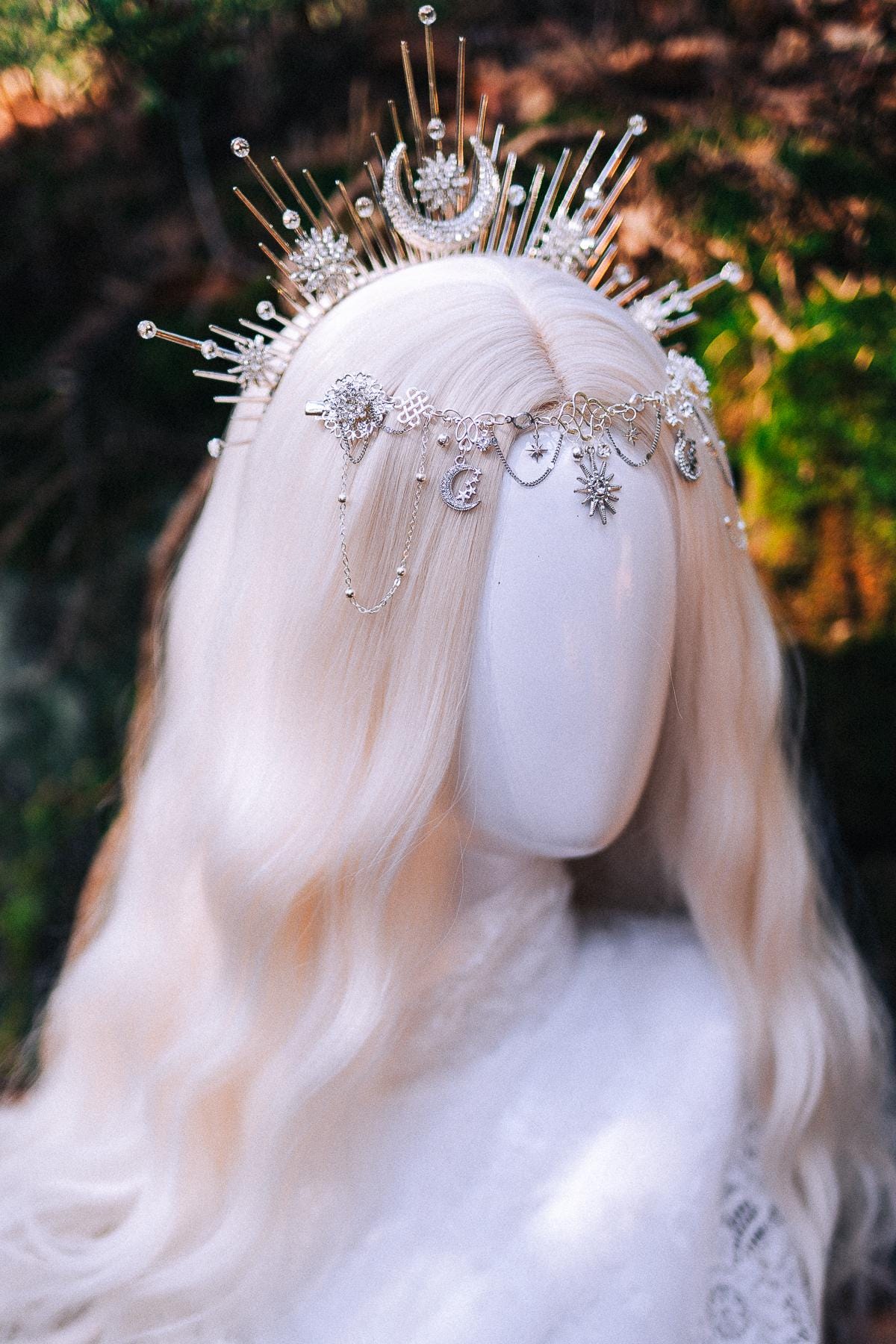 Celestial Forehead Hair Chain Silver Bridal Headpiece Moon Star Hair Jewelry Festival Hairpiece