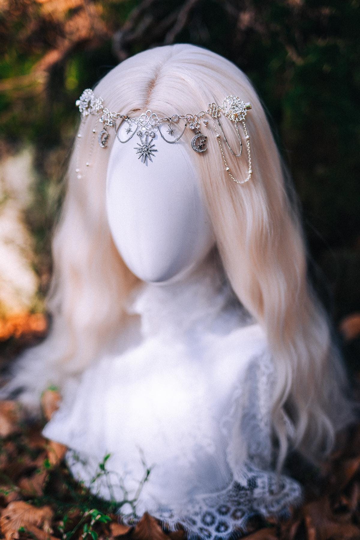 Celestial Forehead Hair Chain Silver Bridal Headpiece Moon Star Hair Jewelry Festival Hairpiece