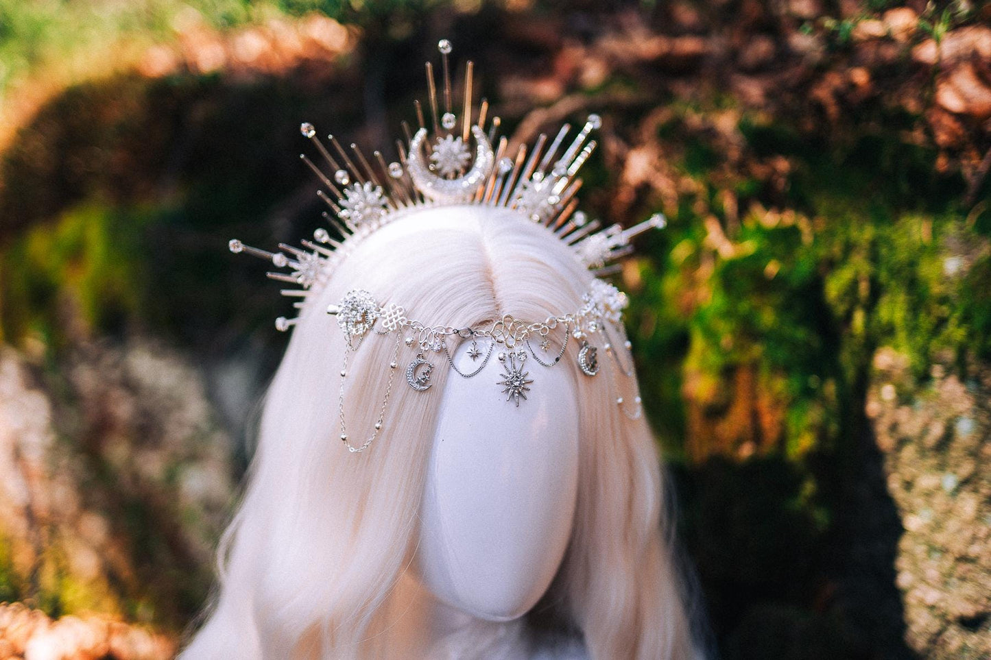 Celestial Forehead Hair Chain Silver Bridal Headpiece Moon Star Hair Jewelry Festival Hairpiece