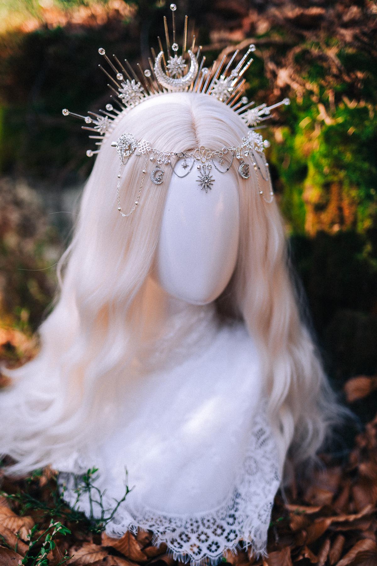 Celestial Halo Crown Silver Bridal Headpiece Moon Star Crown Fantasy Wedding Crown