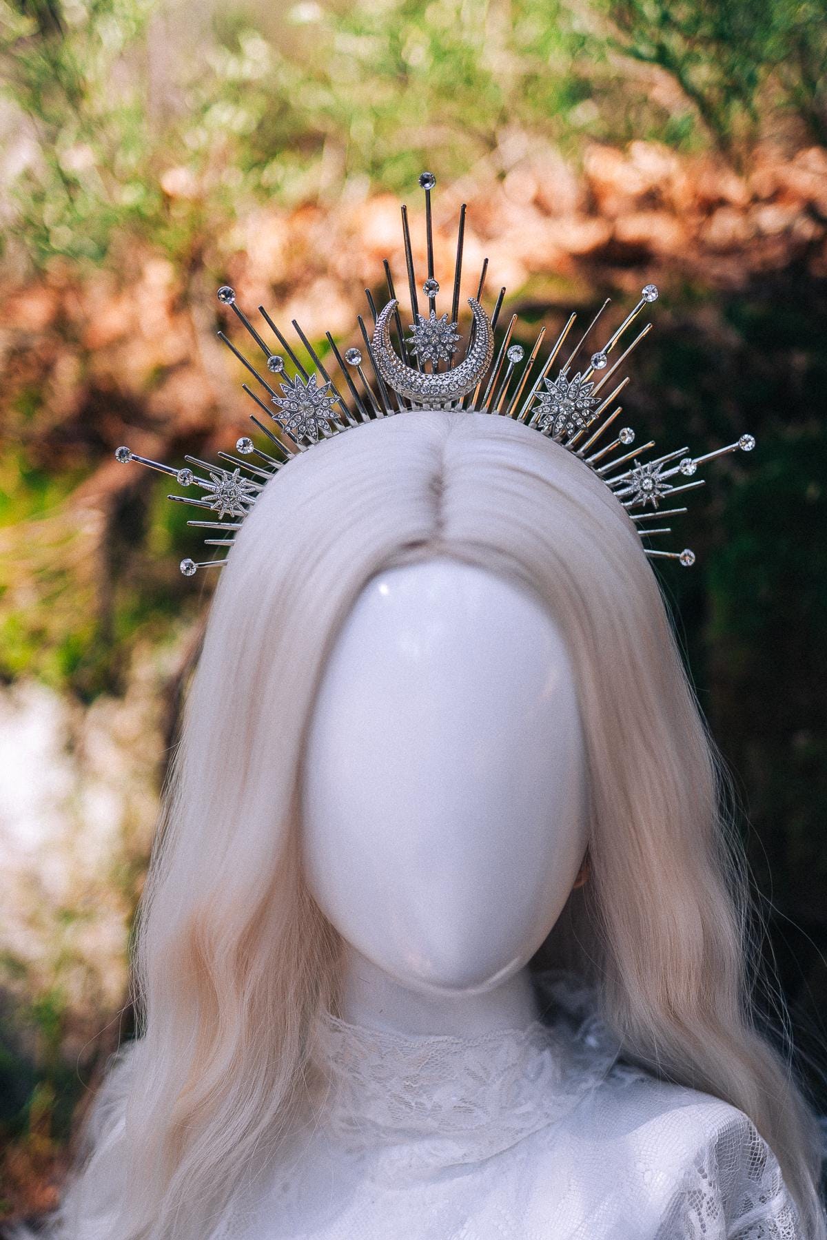 Celestial Halo Crown Silver Bridal Headpiece Moon Star Crown Fantasy Wedding Crown