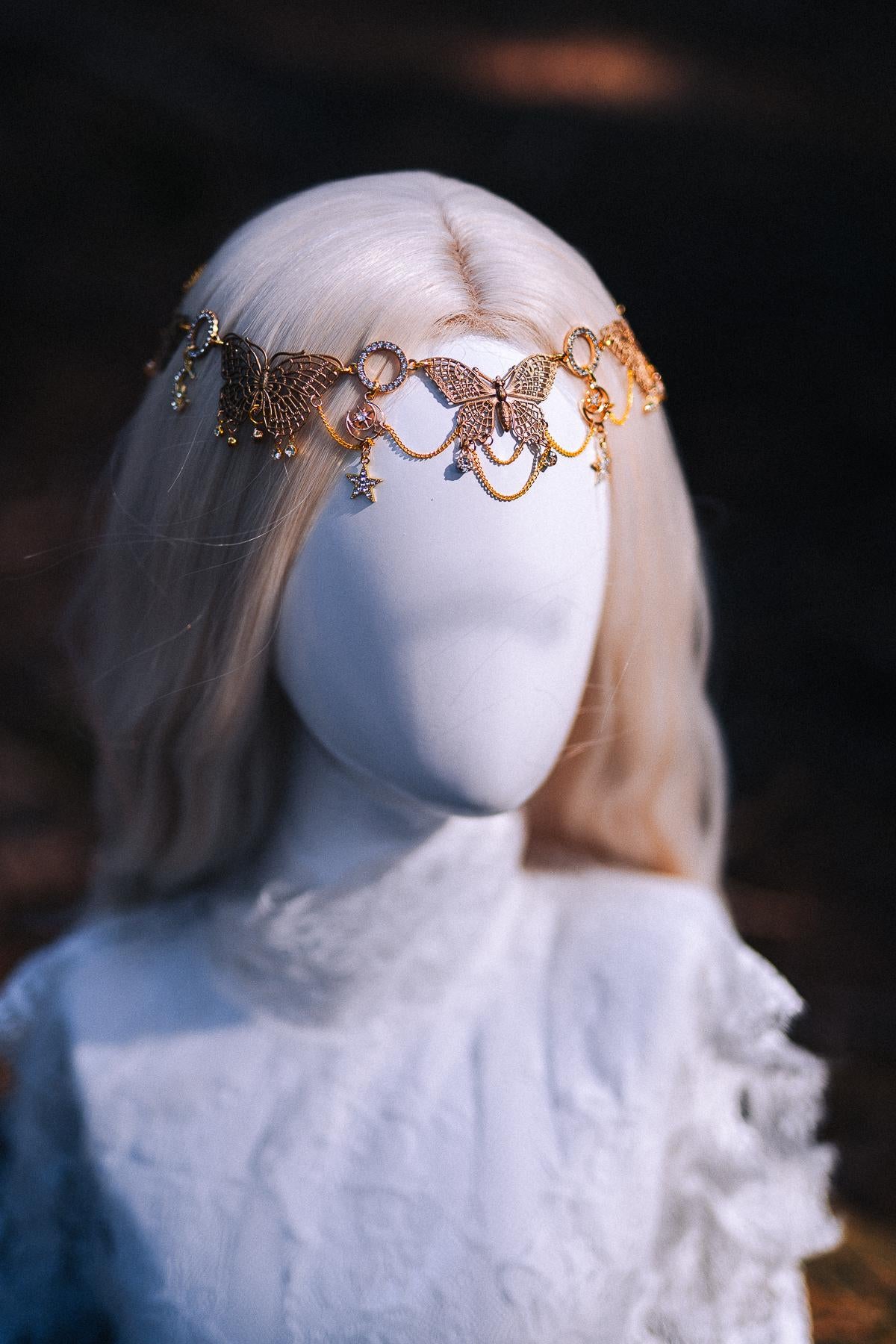 Gold Celestial Forehead Chain Headpiece: Moon Star Bridal Hair Jewelry