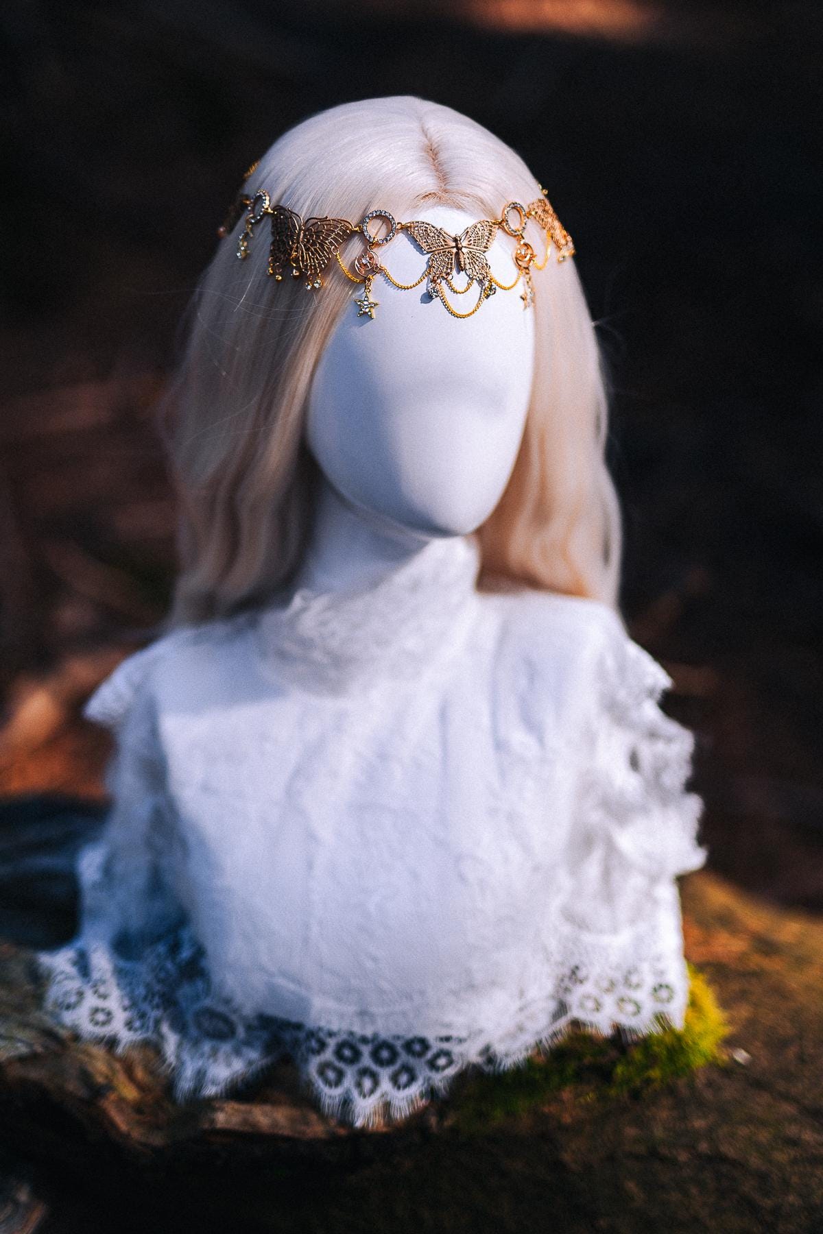 Gold Celestial Forehead Chain Headpiece: Moon Star Bridal Hair Jewelry