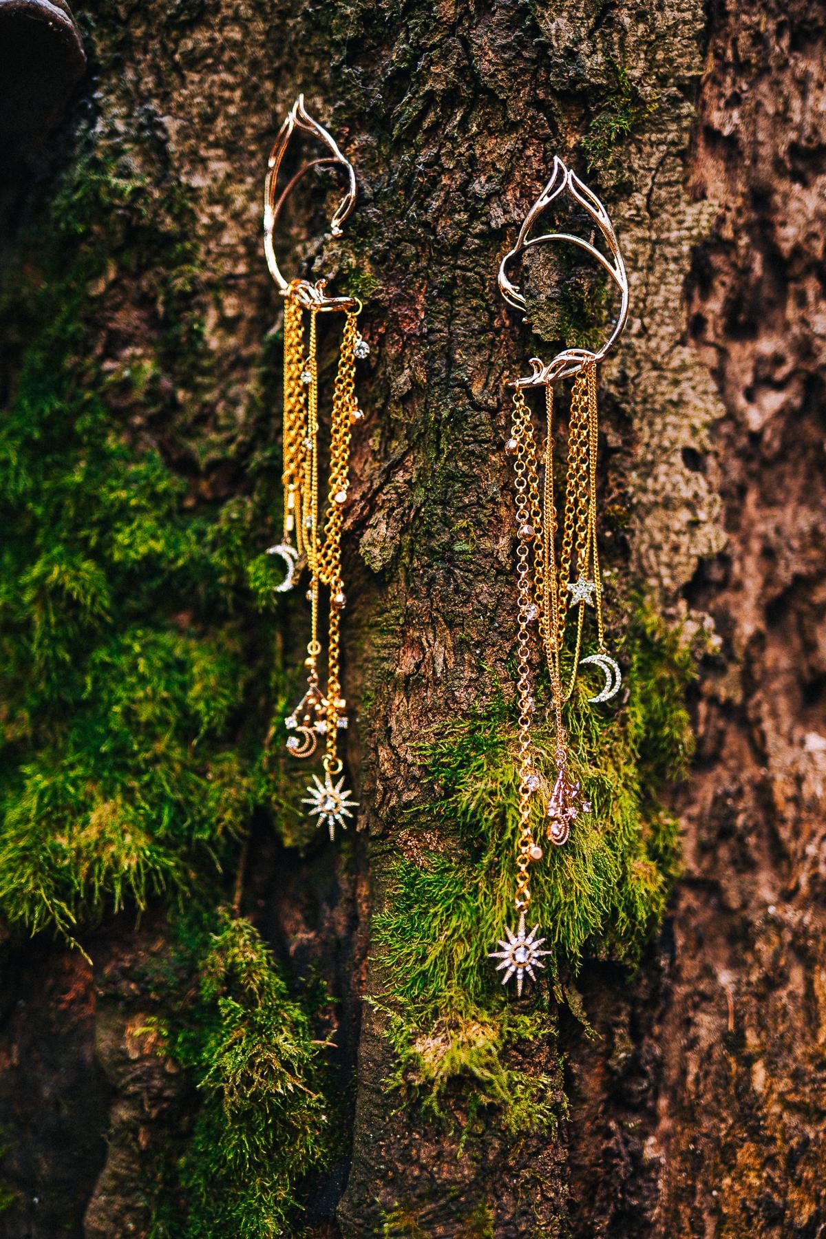 Gold Celestial Forehead Chain Headpiece: Moon Star Bridal Hair Jewelry