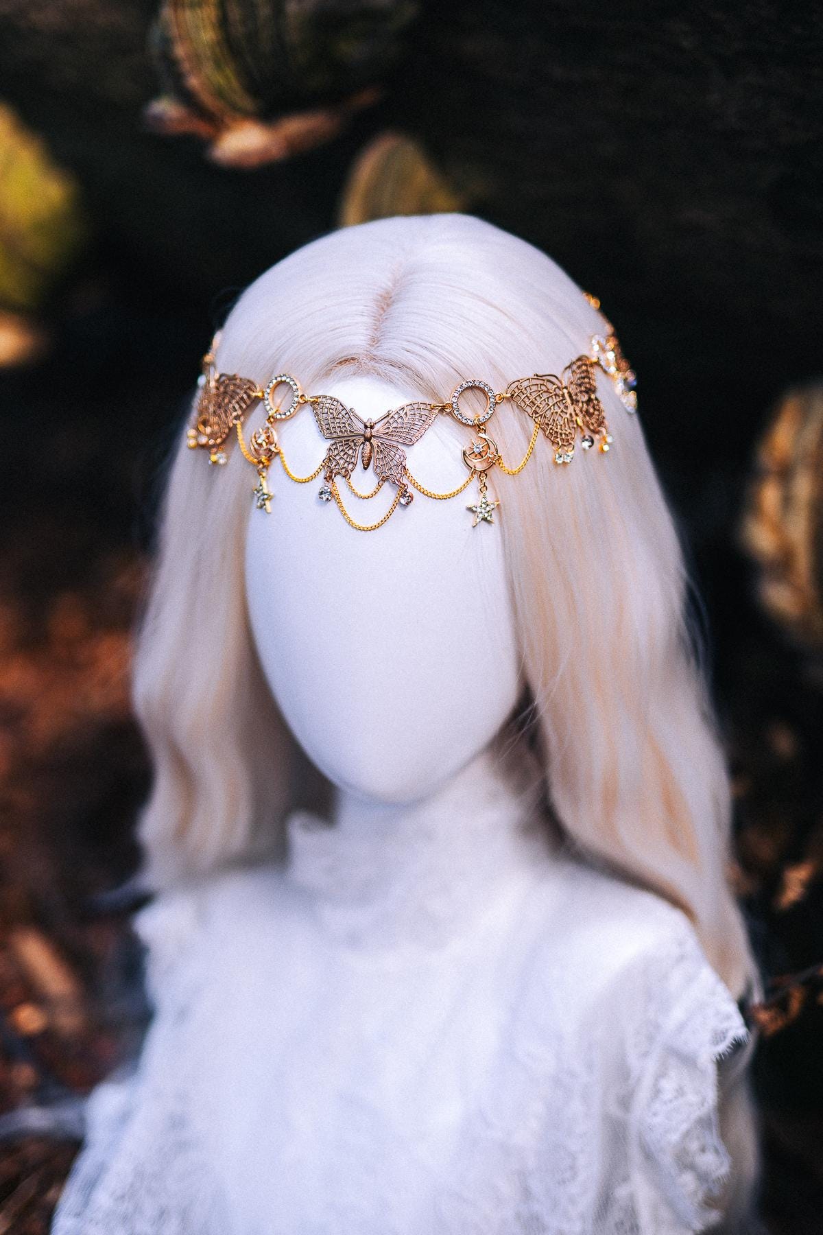 Gold Celestial Forehead Chain Headpiece: Moon Star Bridal Hair Jewelry