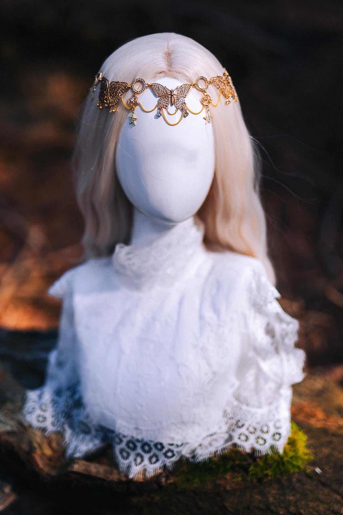 Gold Celestial Forehead Chain Headpiece: Moon Star Bridal Hair Jewelry