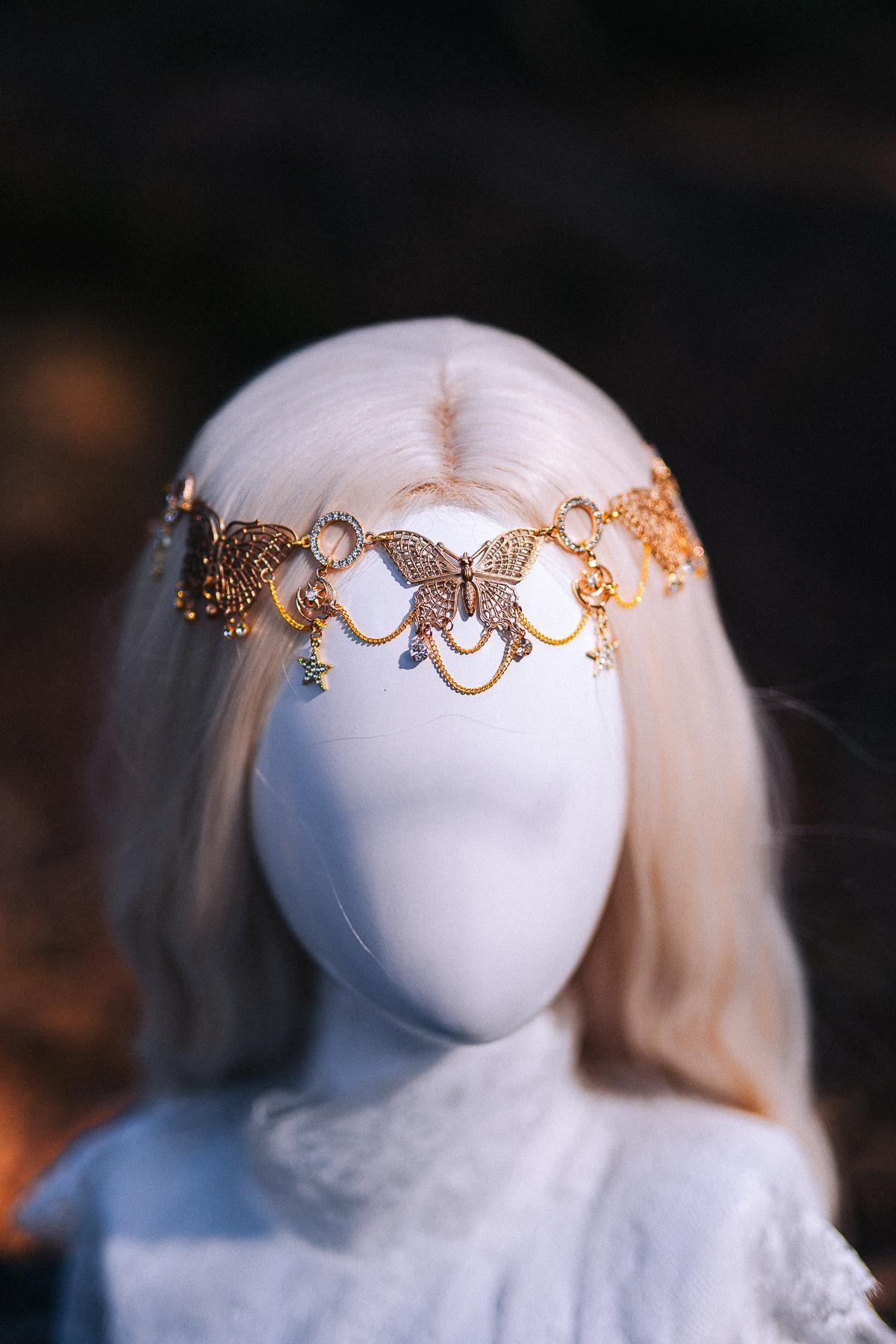 Gold Celestial Forehead Chain Headpiece: Moon Star Bridal Hair Jewelry