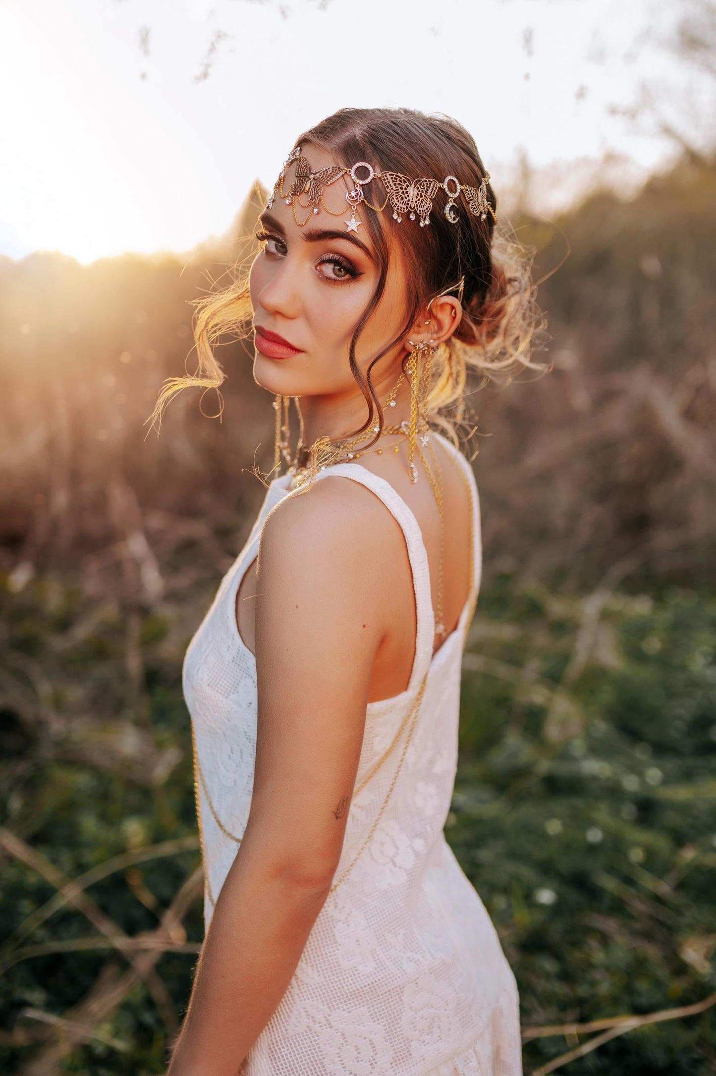 Golden Celestial Body Chain Harness – Boho Festival Goddess Outfit