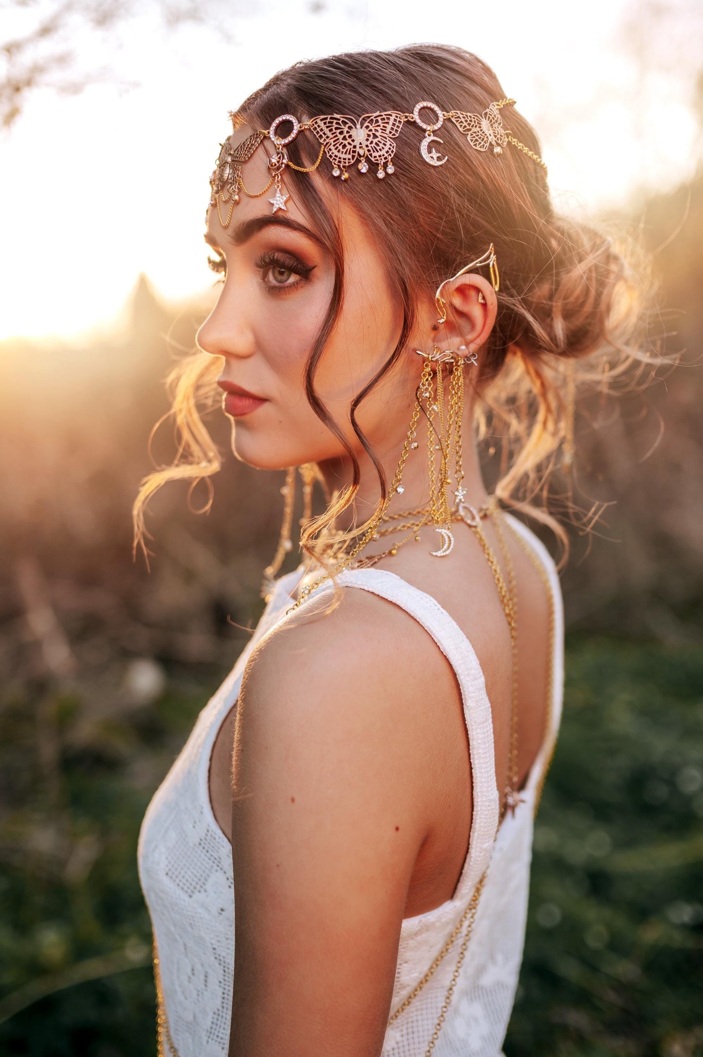 Golden Celestial Body Chain Harness – Boho Festival Goddess Outfit