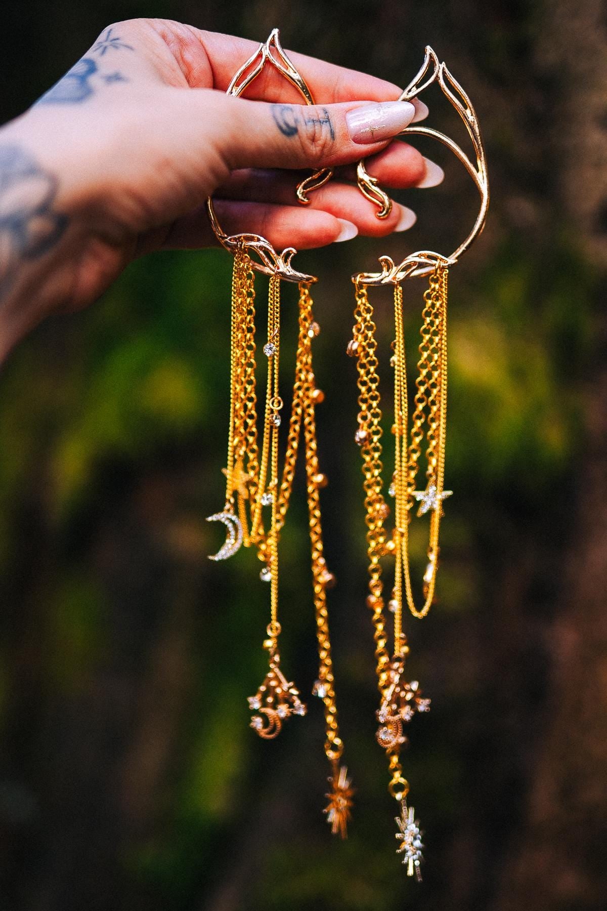 Golden Celestial Body Chain Harness – Boho Festival Goddess Outfit