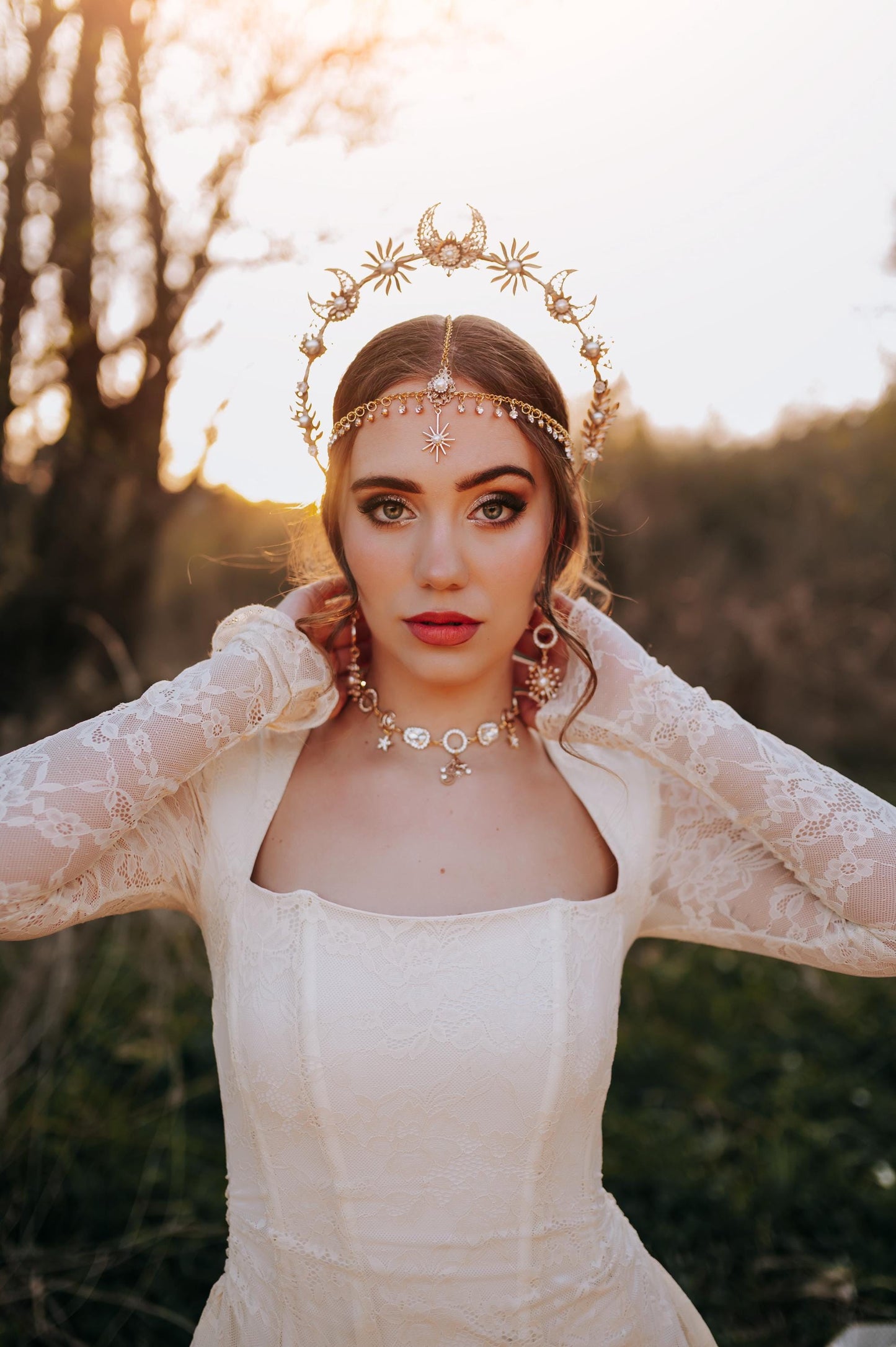 Gold Celestial Earrings: Star, Moon, Bridal, Boho Wedding Jewelry