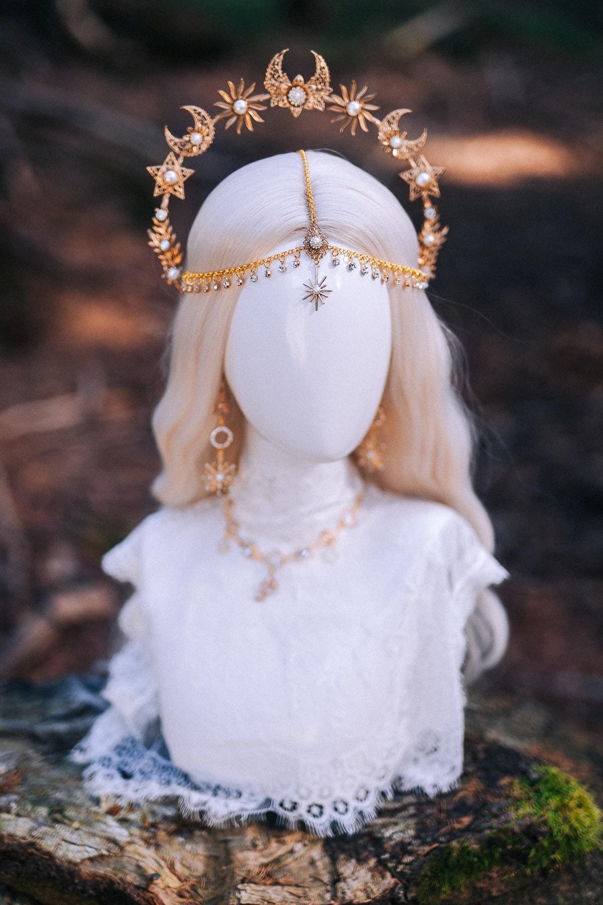 Gold Celestial Earrings: Star, Moon, Bridal, Boho Wedding Jewelry