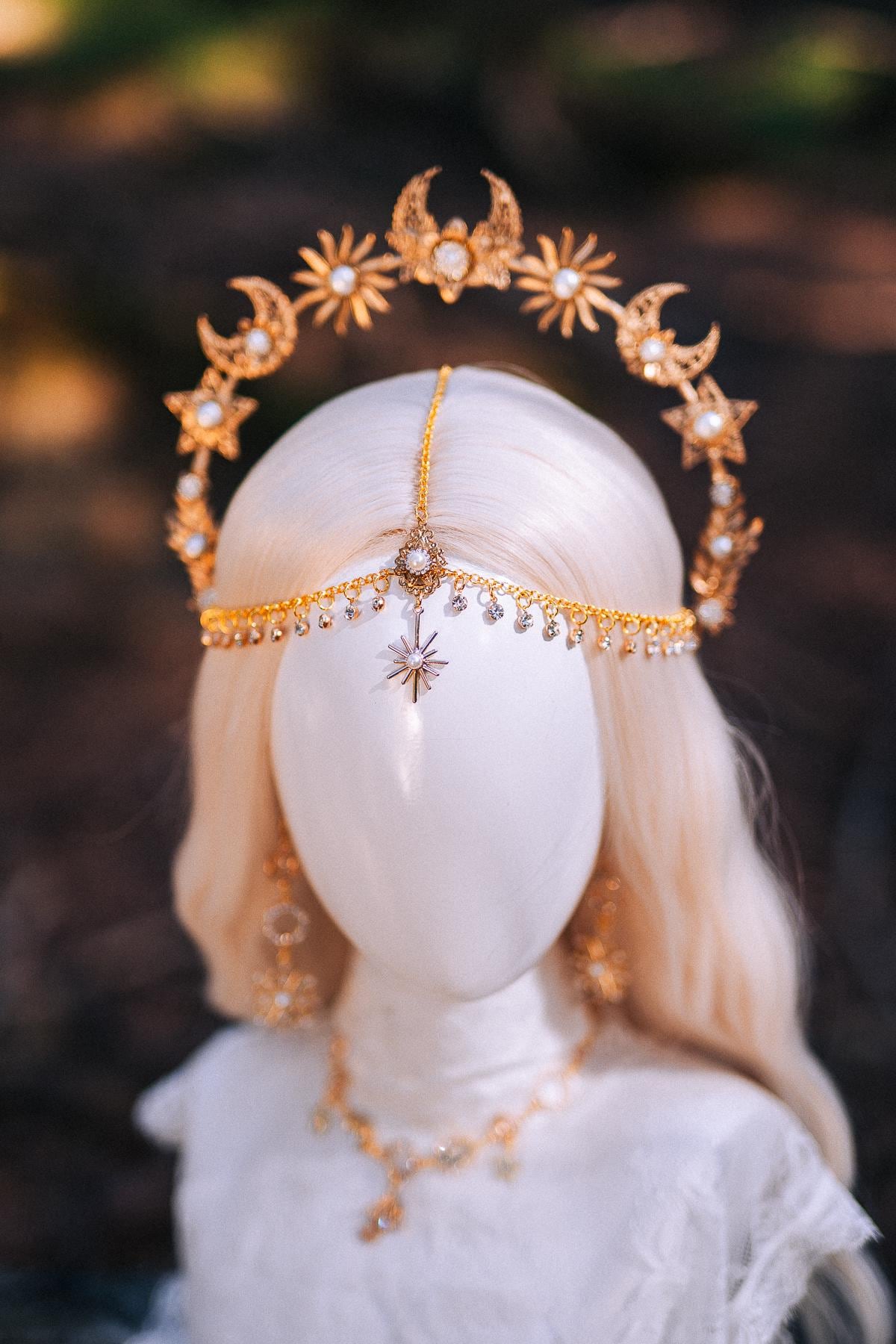 Gold Celestial Necklace Star Moon Necklace Bridal Jewelry Goddess Necklace Boho Wedding Jewelry