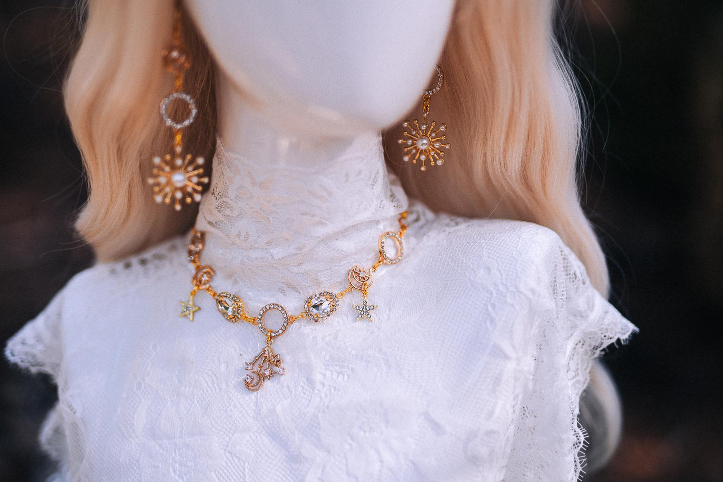 Gold Celestial Necklace Star Moon Necklace Bridal Jewelry Goddess Necklace Boho Wedding Jewelry