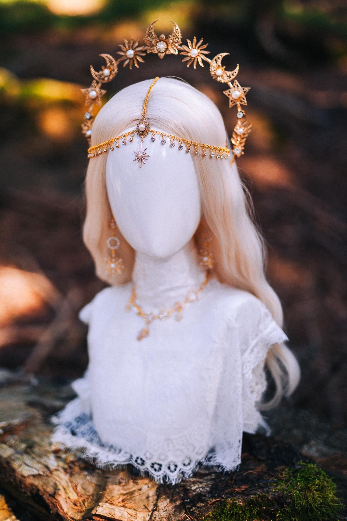 Gold Celestial Necklace Star Moon Necklace Bridal Jewelry Goddess Necklace Boho Wedding Jewelry