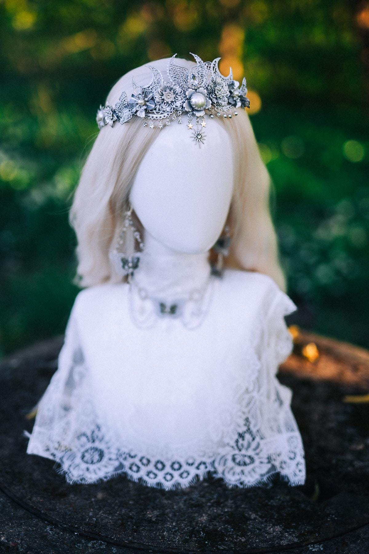 Silver Celestial Butterfly Crown Bridal Tiara – Wedding Goddess Headpiece