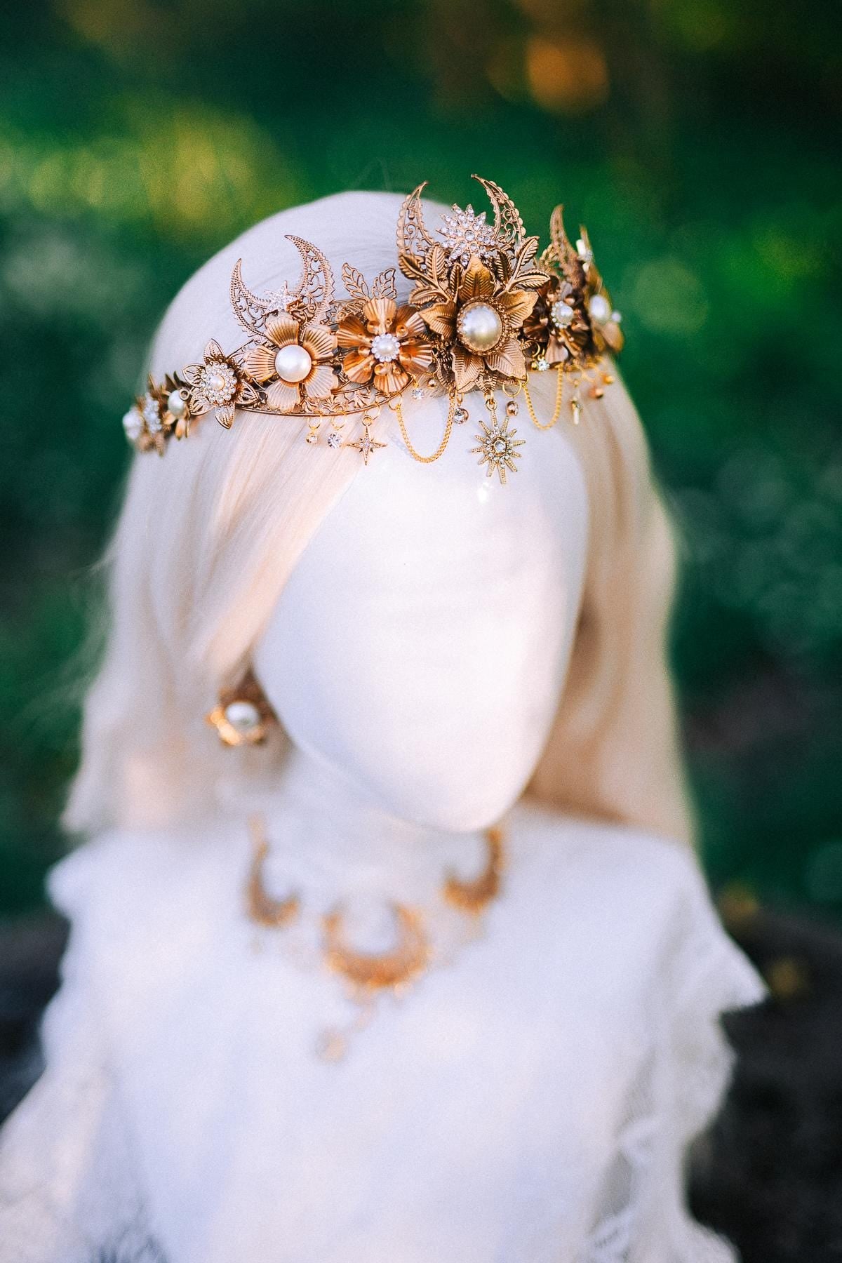Golden Bridal Hair Comb Set Wedding Hair Accessories Pearl Floral Hairpiece