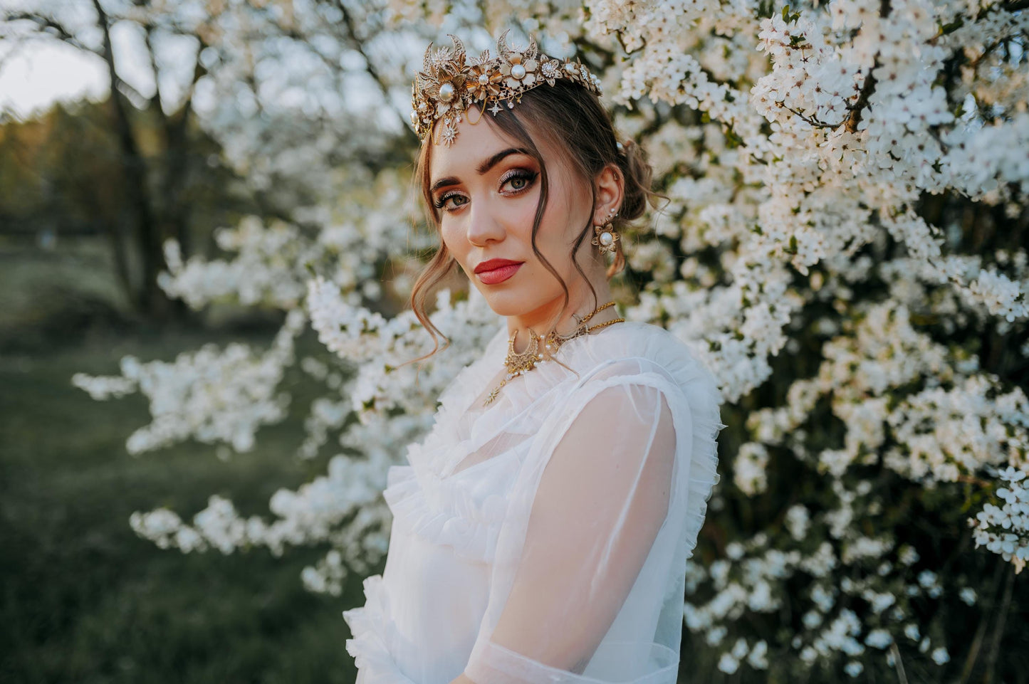 Golden Butterfly Crown Bridal Tiara Wedding Headpiece Celestial Goddess Crown