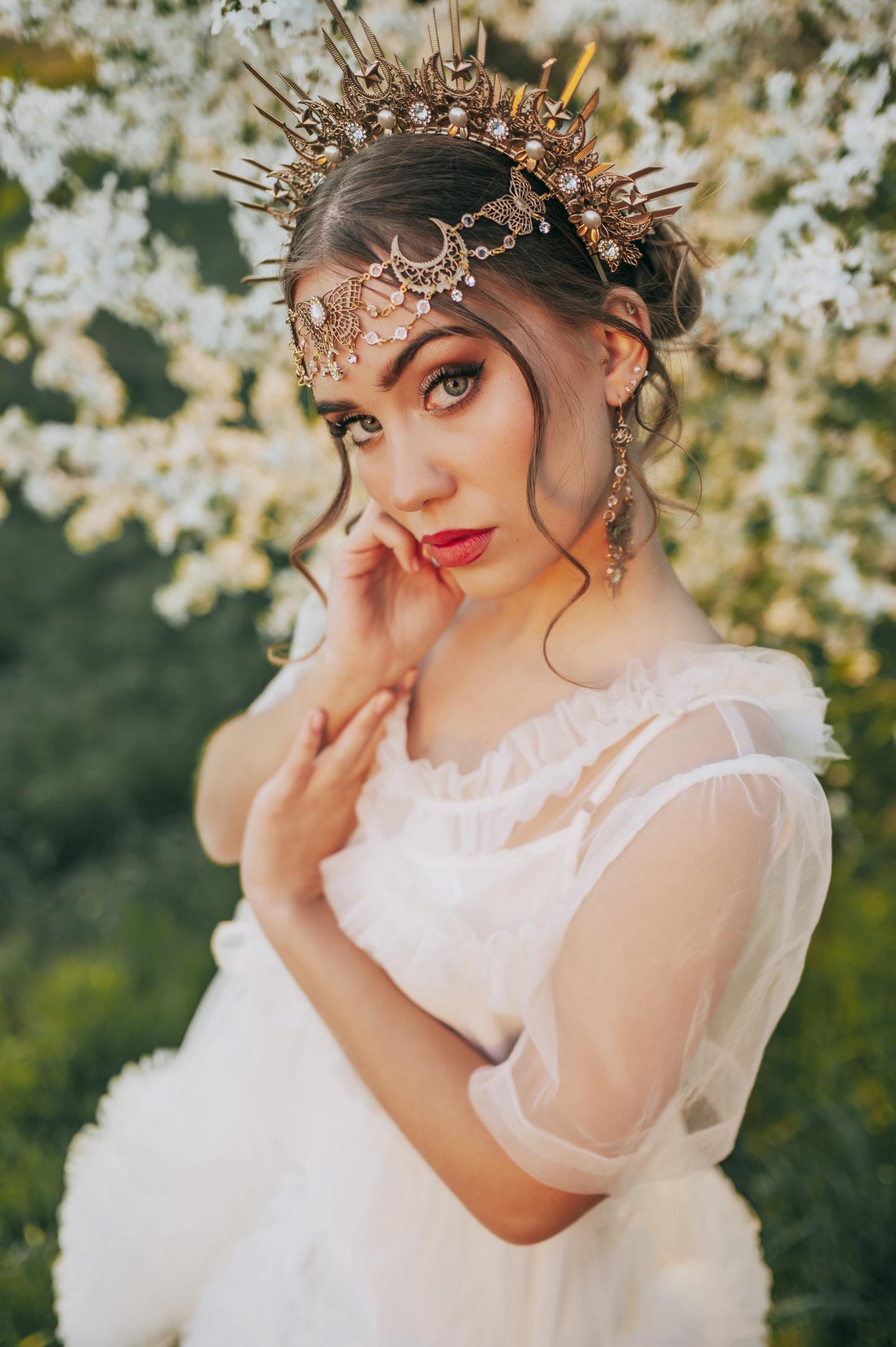 Golden Bridal Hair Pins Set Wedding Hair Comb Floral Pearl Hair Accessories Goddess Hairpiece