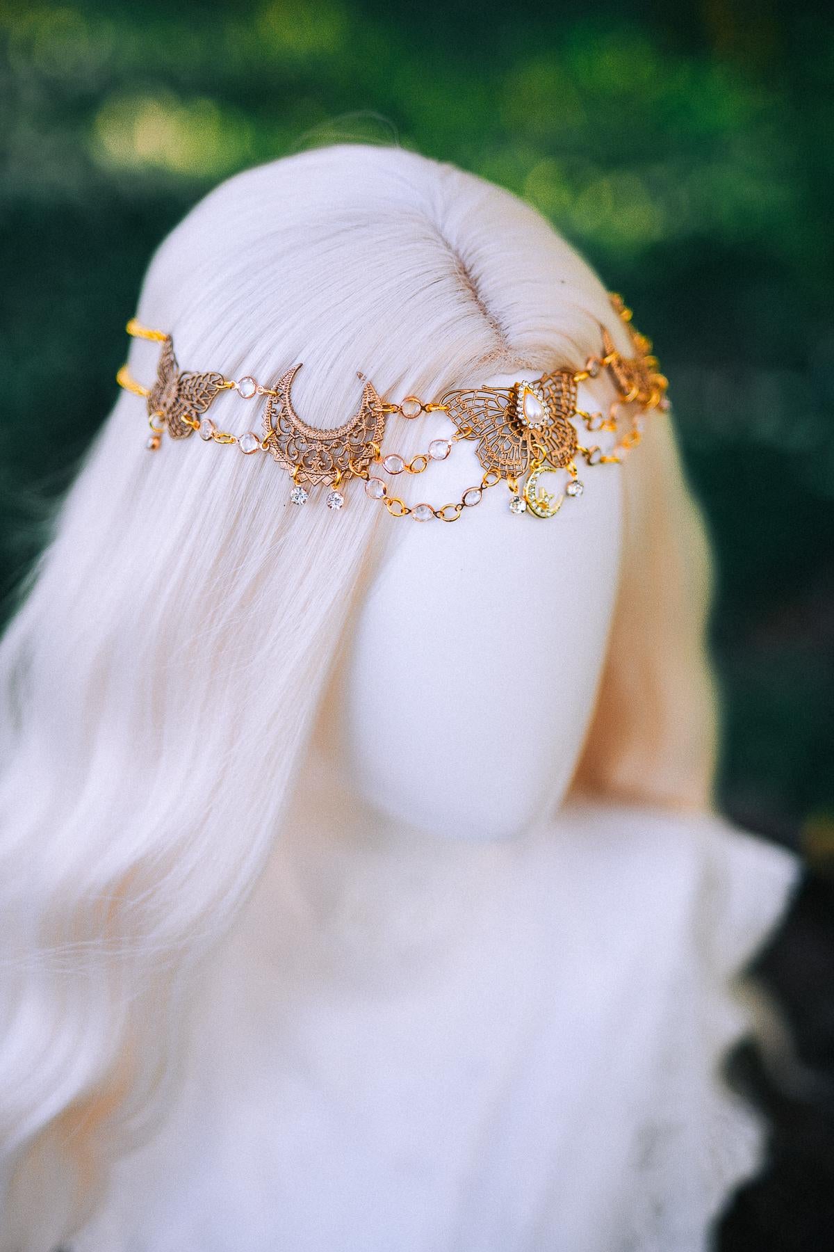 Golden Forehead Chain Headpiece Bridal Hair Jewelry Celestial Chain Headband Wedding Hairpiece