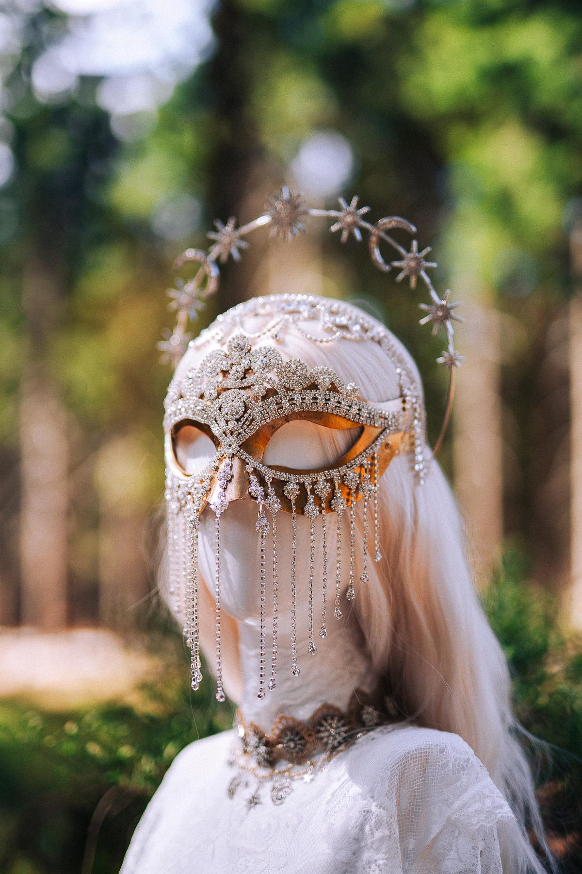 Celestial Crystal Masquerade Mask Bridal Silver Rhinestone Mask Wedding Mask Star Moon Mask