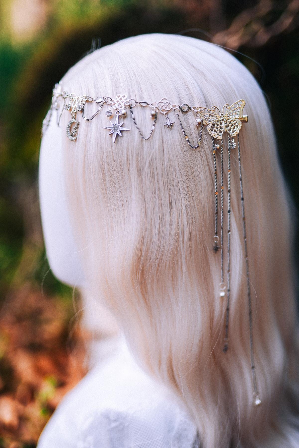 Silver Celestial Head Chain Moon Crown Elf Headpiece Festival Hair Jewelry Bridal Goddess Crown