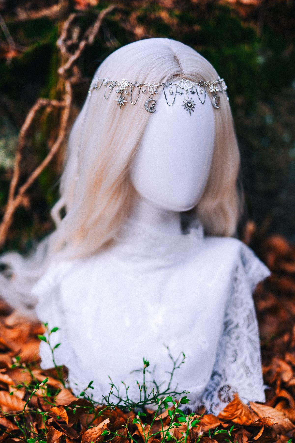 Silver Celestial Head Chain Moon Crown Elf Headpiece Festival Hair Jewelry Bridal Goddess Crown