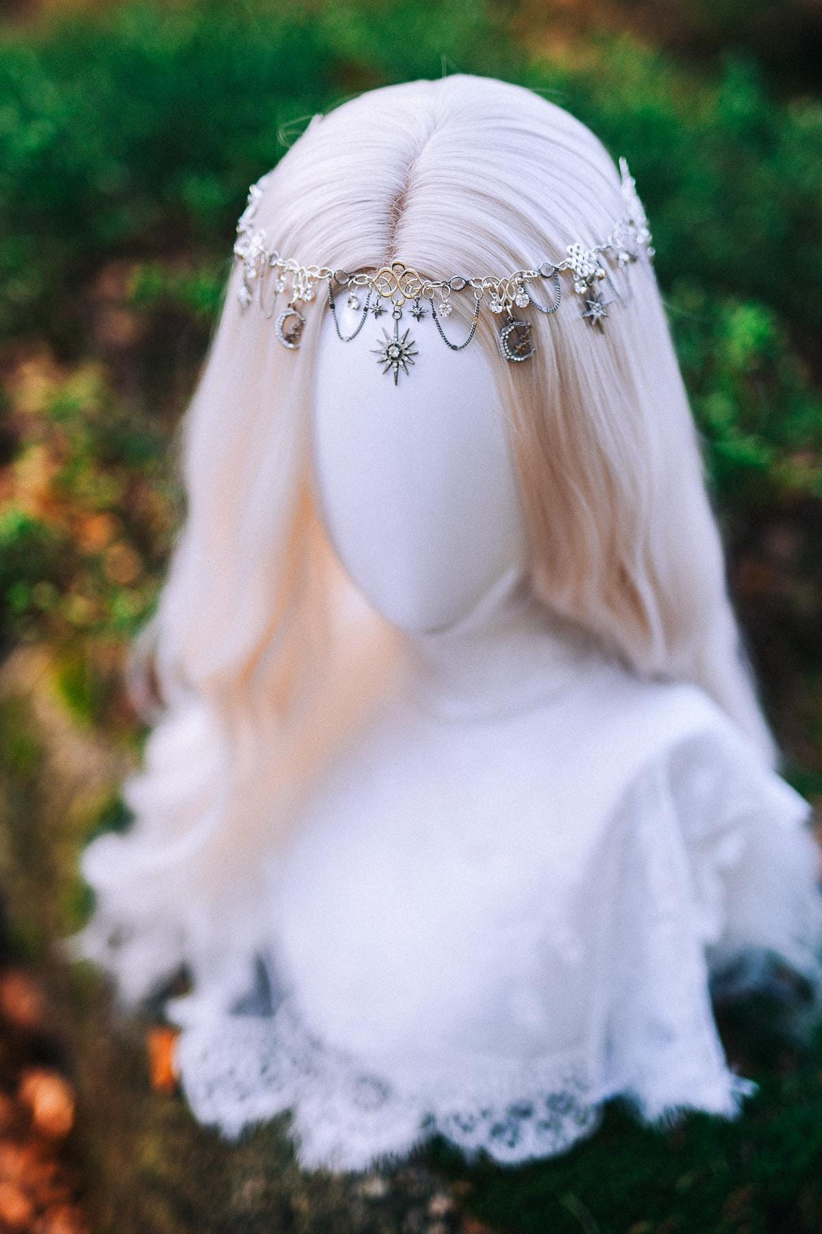 Silver Celestial Head Chain Moon Crown Elf Headpiece Festival Hair Jewelry Bridal Goddess Crown
