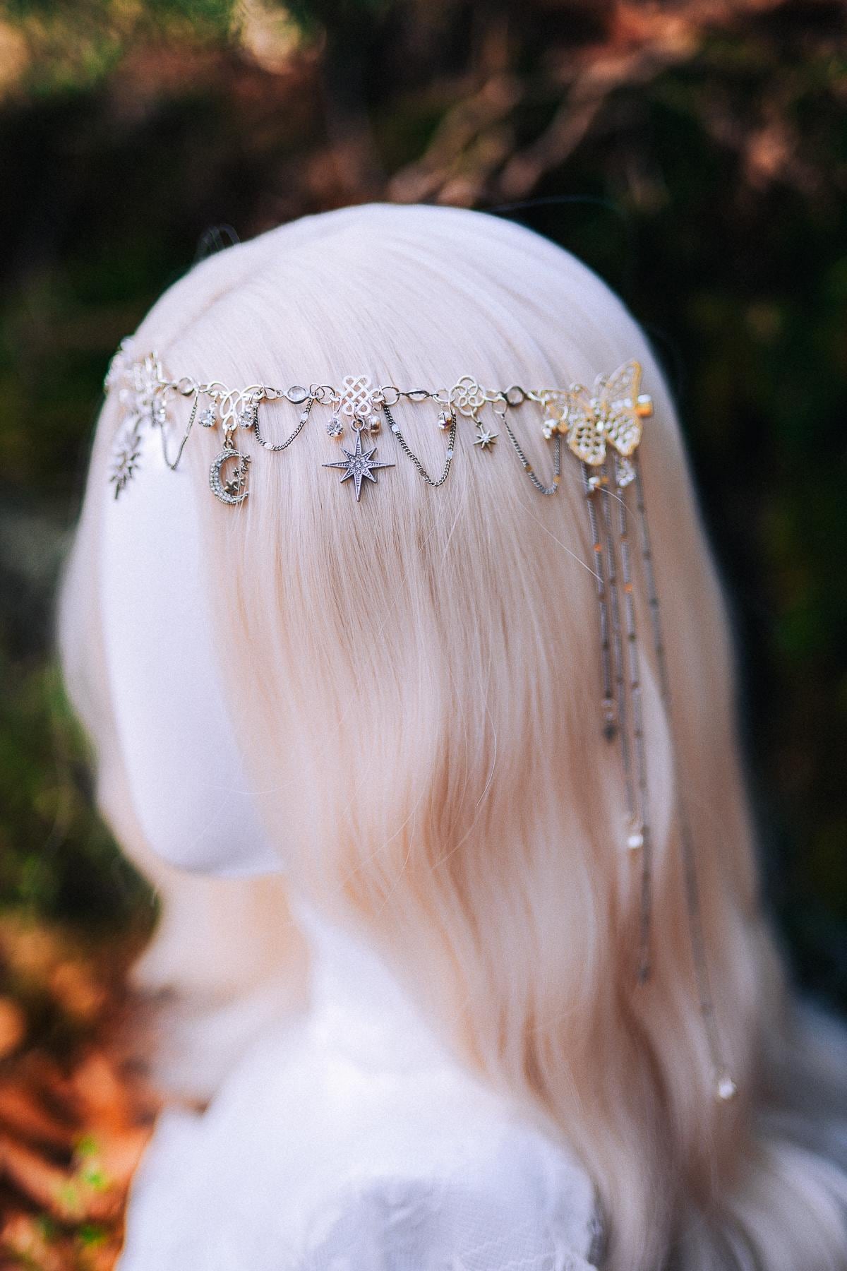Silver Celestial Head Chain Moon Crown Elf Headpiece Festival Hair Jewelry Bridal Goddess Crown