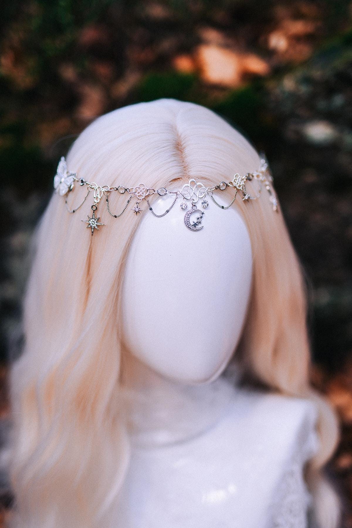 Silver Celestial Head Chain Moon Crown Bridal Headpiece Elf Wedding Hair Jewelry Goddess Headpiece