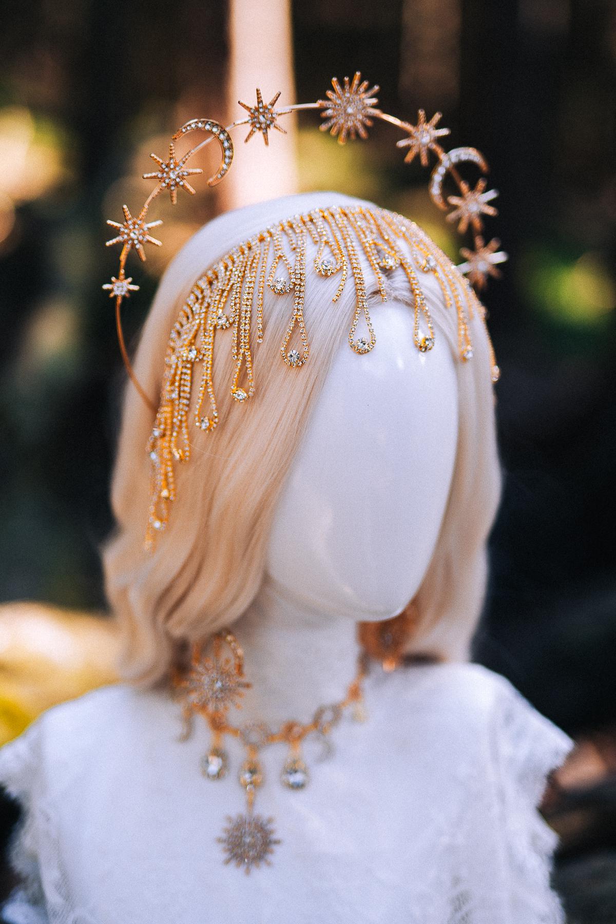 Gold Celestial Earrings Bridal Crystal Drop Goddess Jewelry