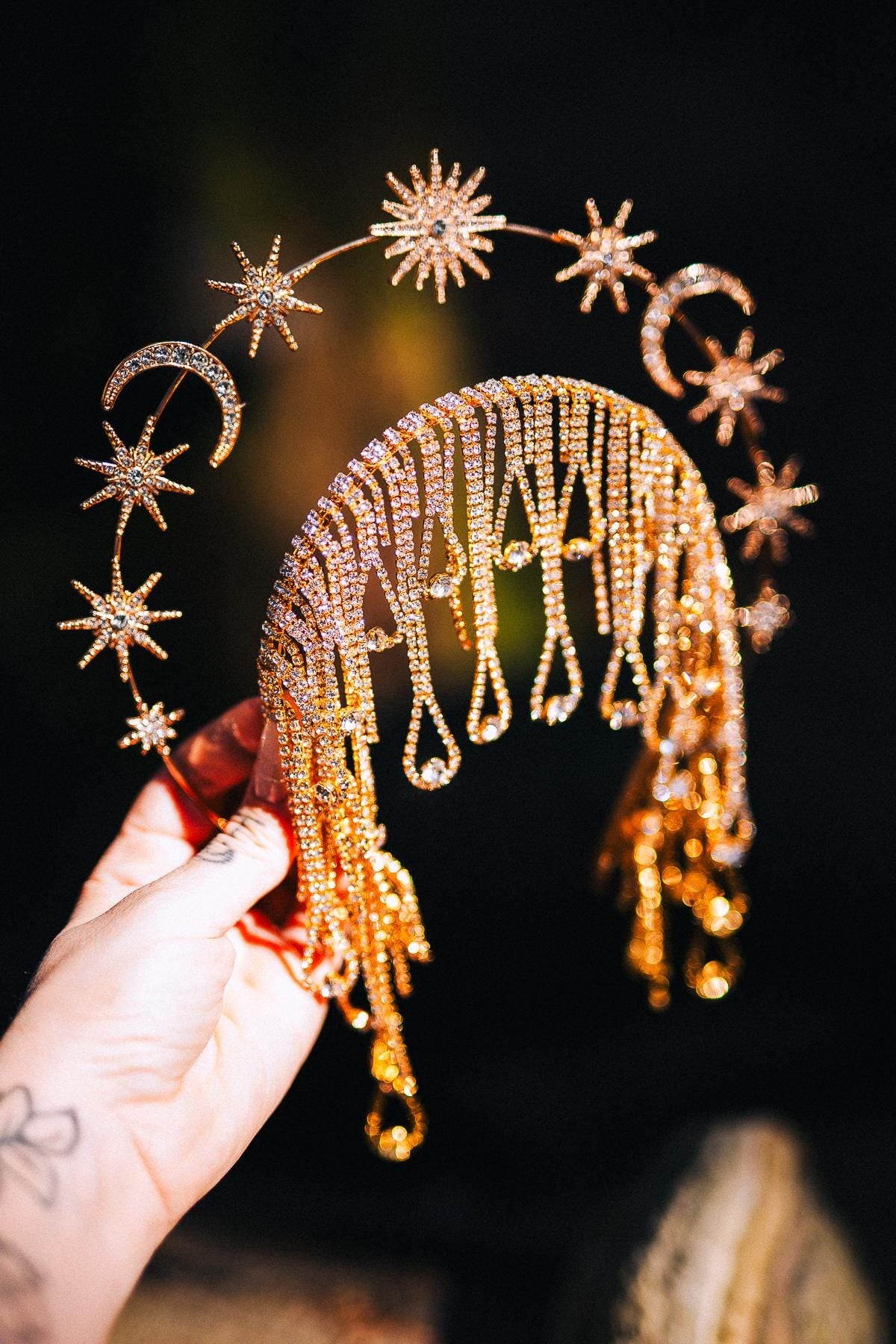 Gold Celestial Earrings Bridal Crystal Drop Goddess Jewelry