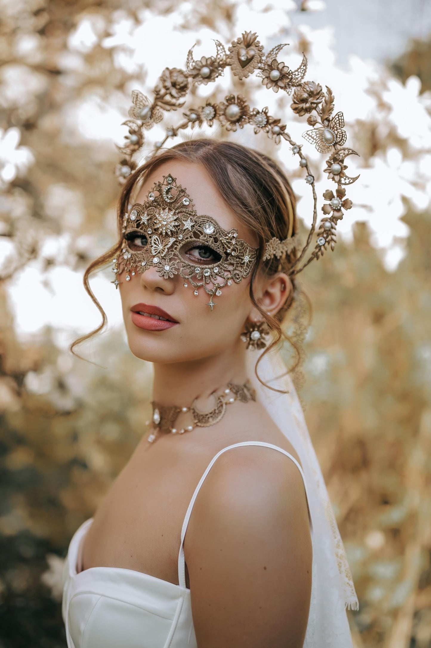 Gold Halo Crown Bridal Headpiece Masquerade Goddess Crown