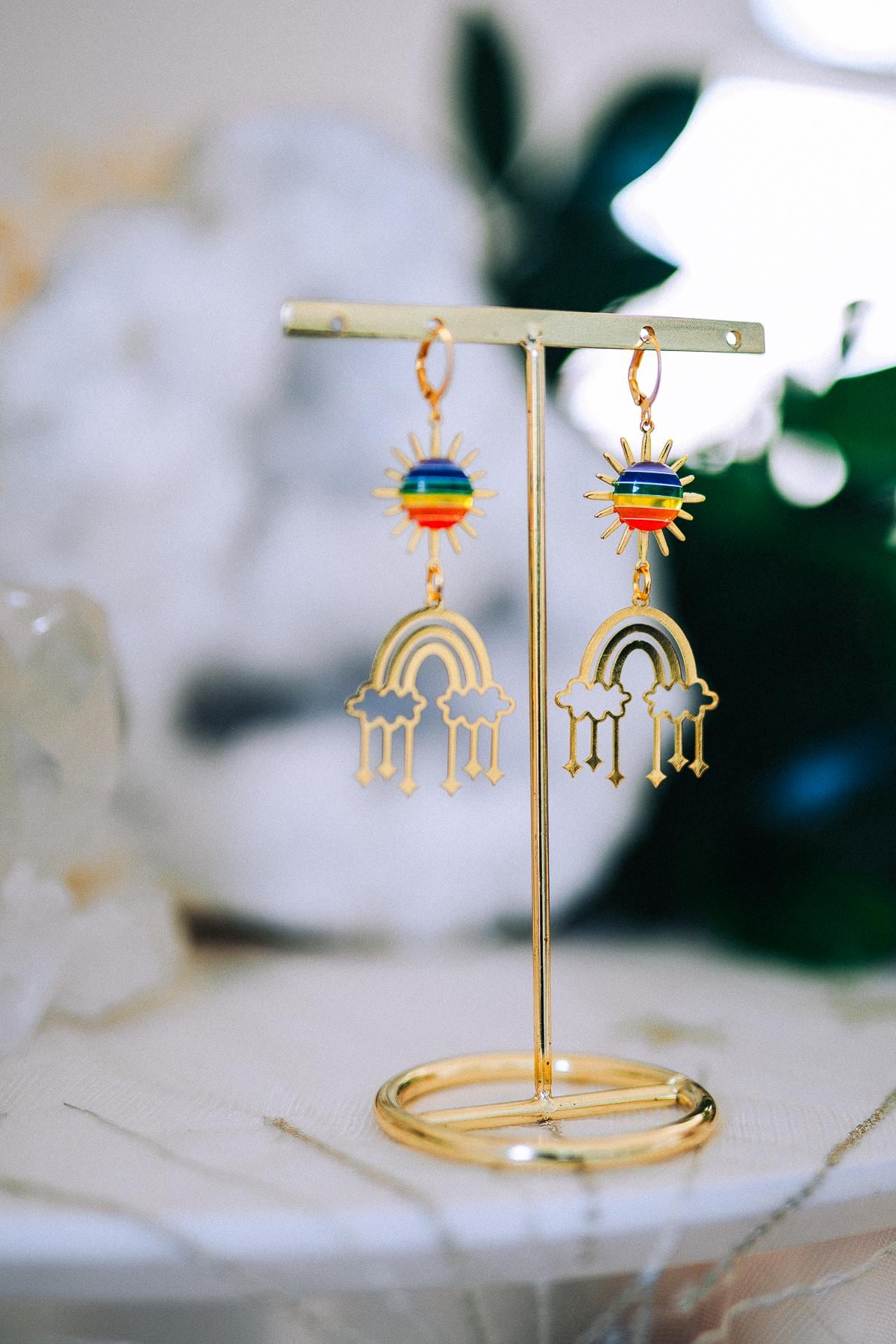 Rainbow Sun Earrings Colorful Festival Earrings Gold Rainbow Earrings Statement Jewelry