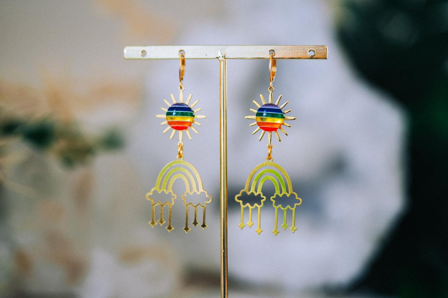 Rainbow Sun Earrings Colorful Festival Earrings Gold Rainbow Earrings Statement Jewelry
