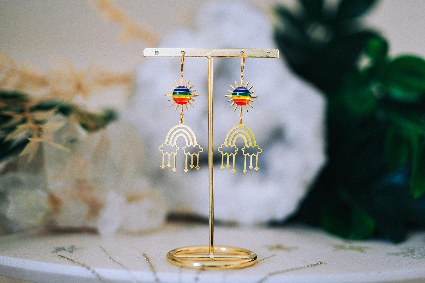 Rainbow Sun Earrings Colorful Festival Earrings Gold Rainbow Earrings Statement Jewelry