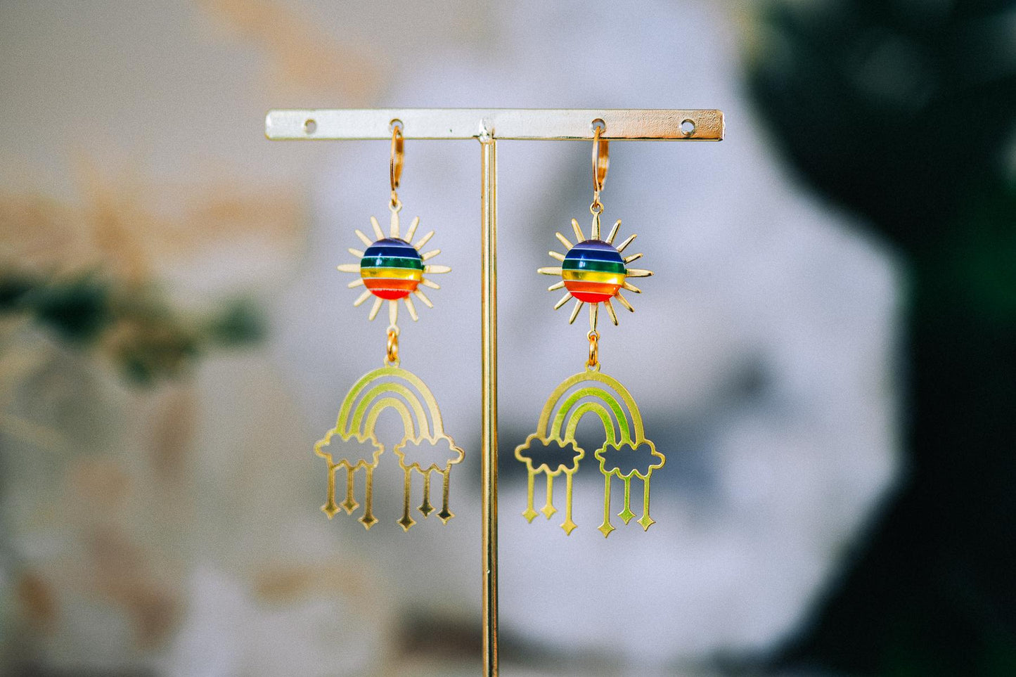 Rainbow Sun Earrings Colorful Festival Earrings Gold Rainbow Earrings Statement Jewelry