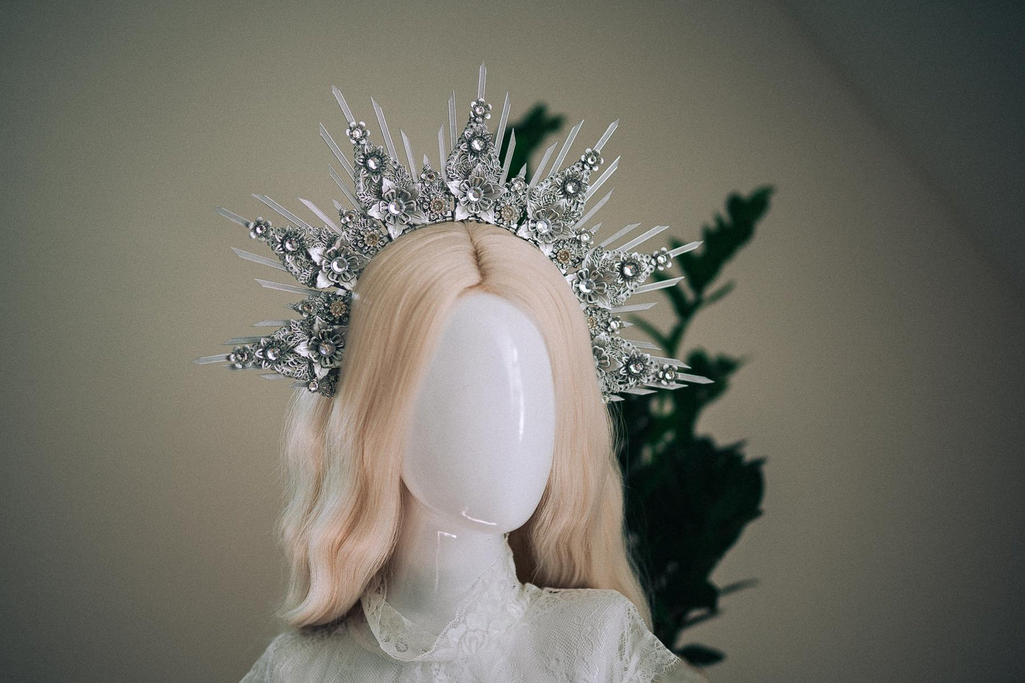 Celestial Silver Halo Crown Bridal Queen Tiara Wedding Headpiece