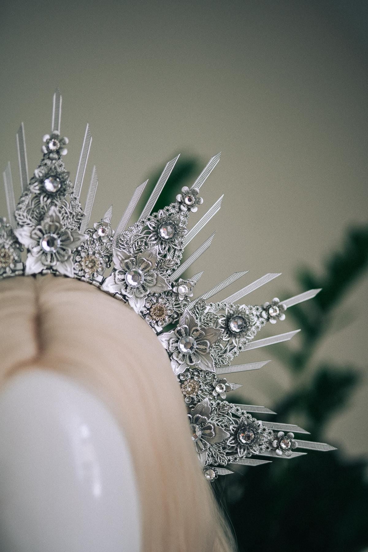 Celestial Silver Halo Crown Bridal Queen Tiara Wedding Headpiece
