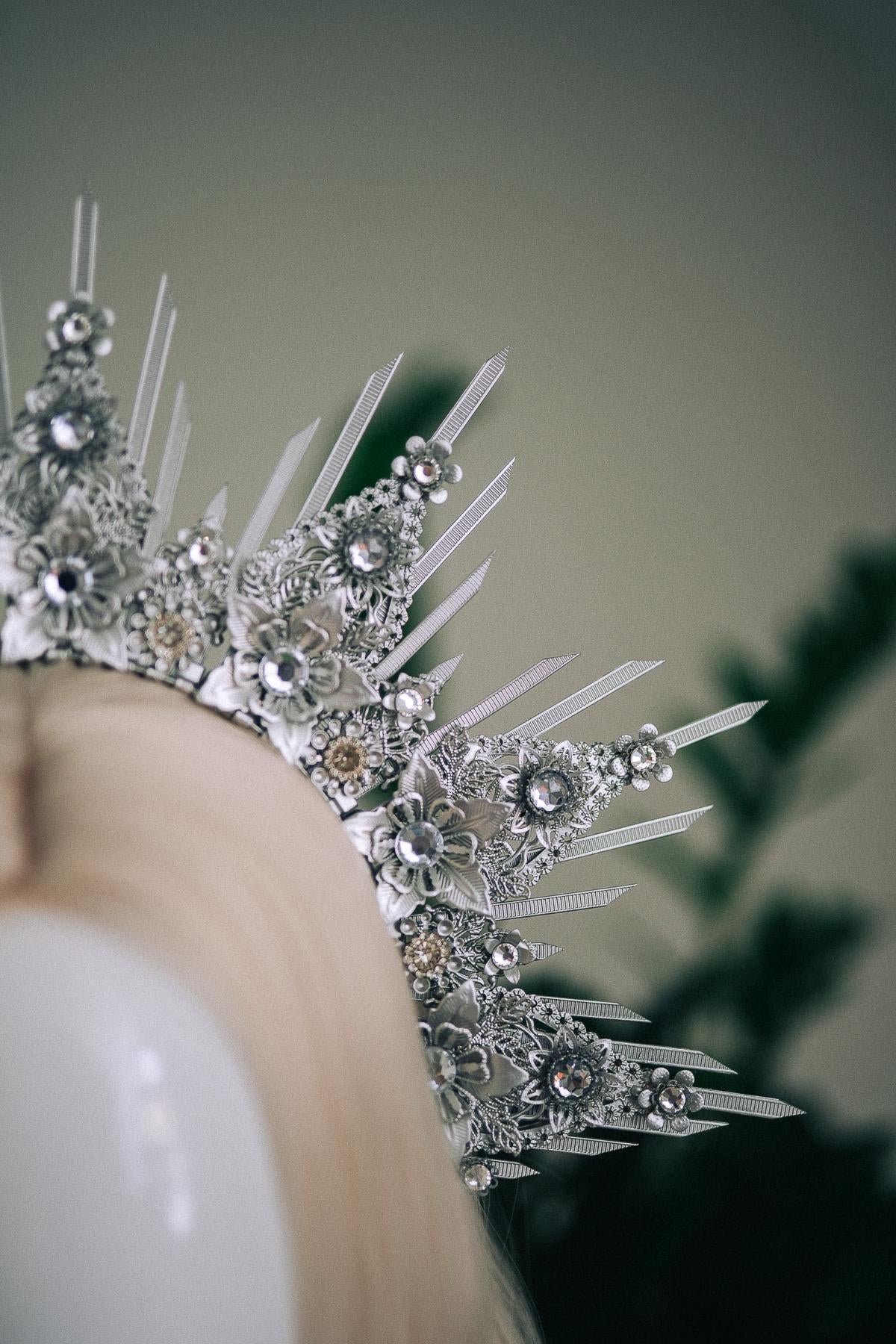 Celestial Silver Halo Crown Bridal Queen Tiara Wedding Headpiece