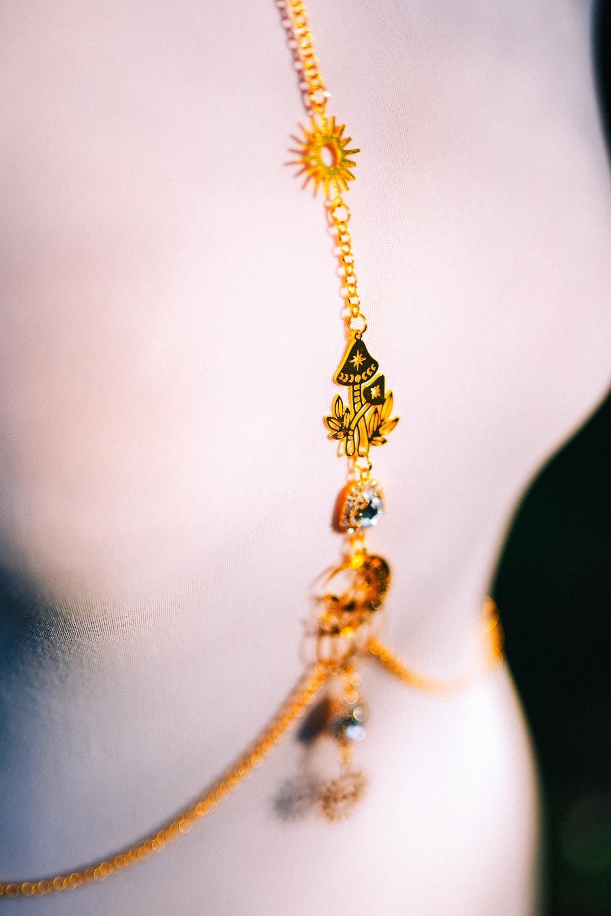 Celestial Goddess Body Chain Harness Gold Festival Jewelry Sun Moon Crystal Harness