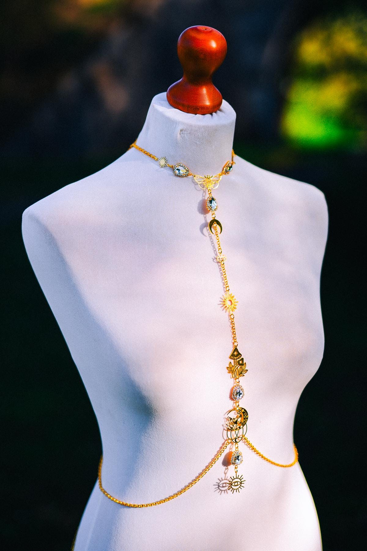 Celestial Goddess Body Chain Harness Gold Festival Jewelry Sun Moon Crystal Harness