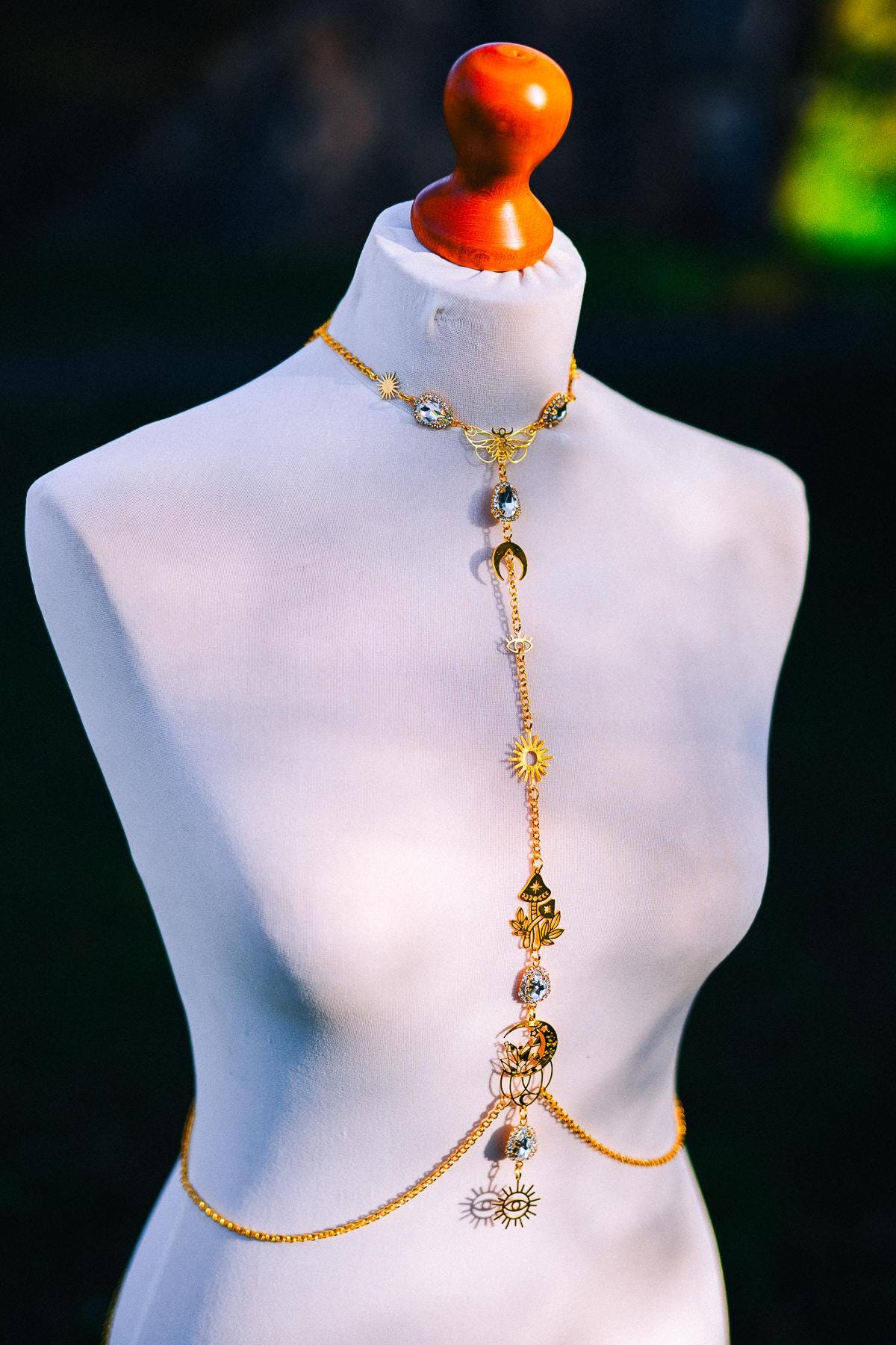 Celestial Goddess Body Chain Harness Gold Festival Jewelry Sun Moon Crystal Harness