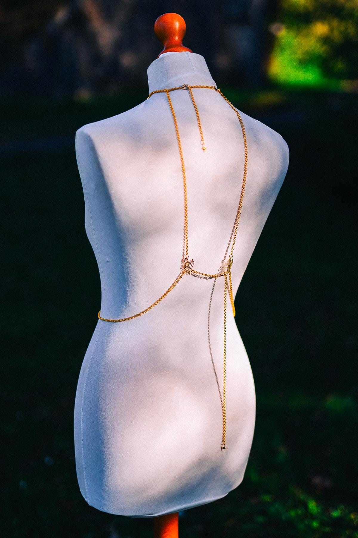 Celestial Goddess Body Chain Harness Gold Festival Jewelry Sun Moon Crystal Harness