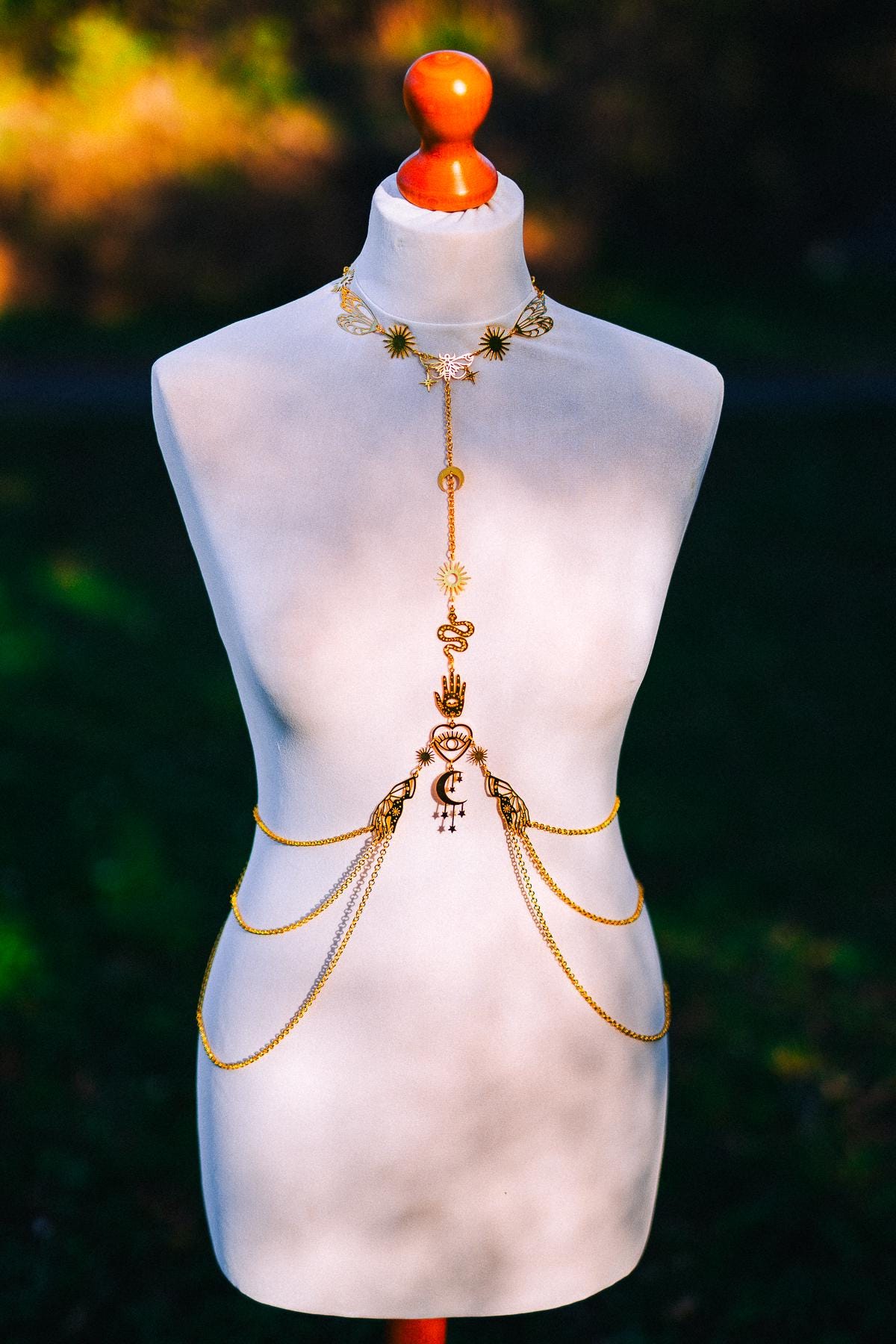 Celestial Goddess Body Harness Gold Festival Jewelry Moon Snake Mystical Body Chain