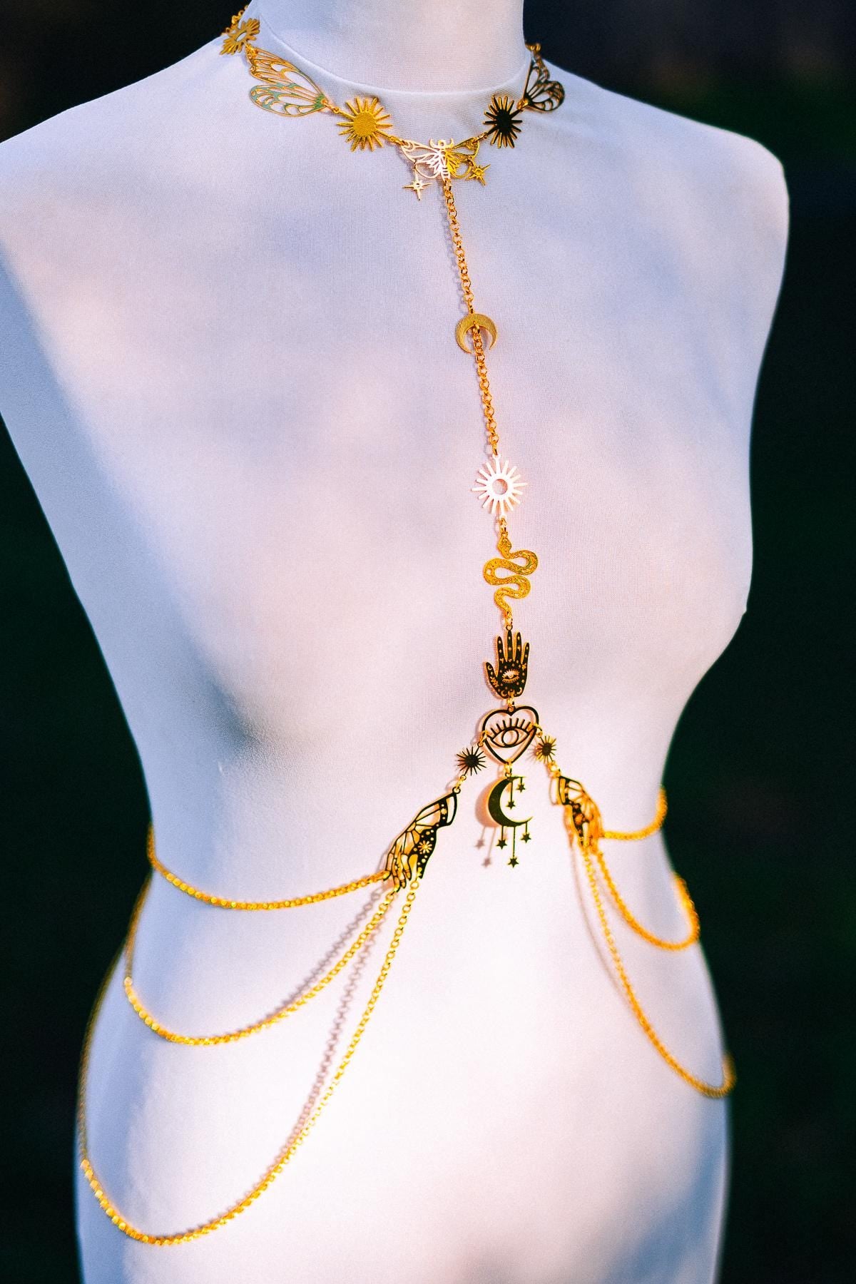 Celestial Goddess Body Harness Gold Festival Jewelry Moon Snake Mystical Body Chain