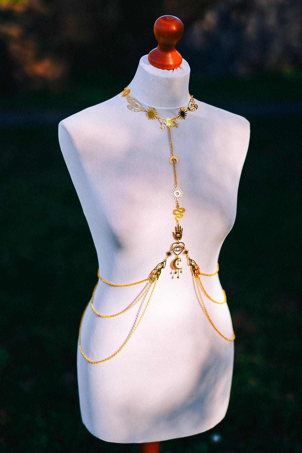Celestial Goddess Body Harness Gold Festival Jewelry Moon Snake Mystical Body Chain
