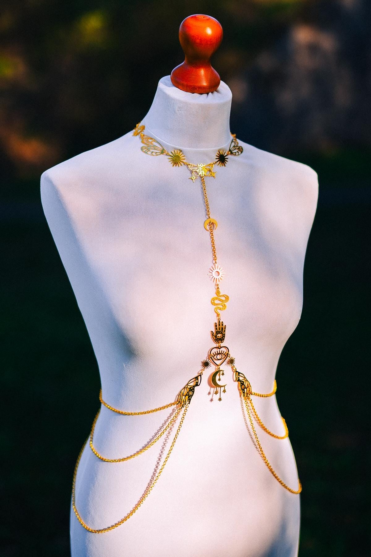Celestial Goddess Body Harness Gold Festival Jewelry Moon Snake Mystical Body Chain