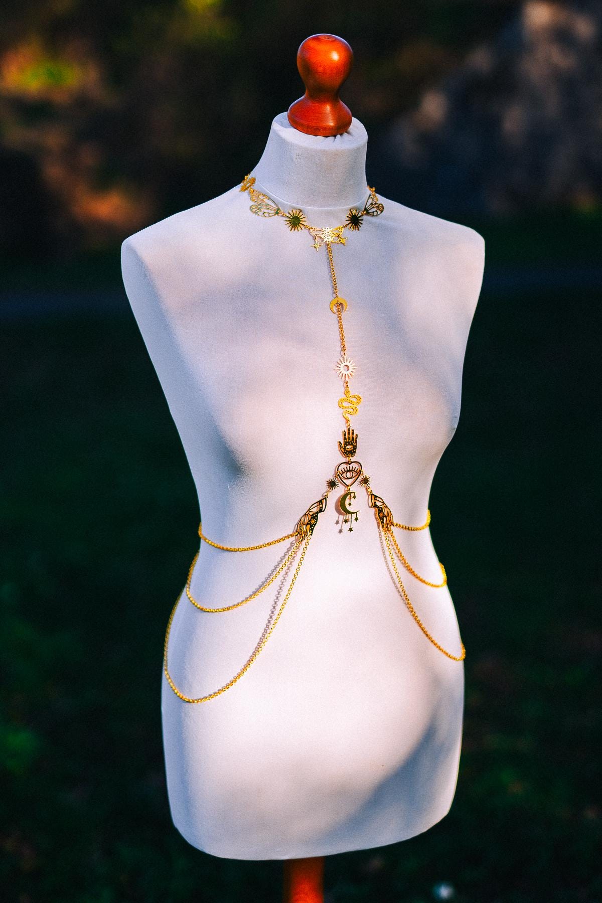 Celestial Goddess Body Harness Gold Festival Jewelry Moon Snake Mystical Body Chain